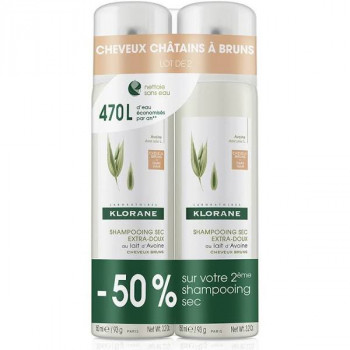 KLORANE Duplo Champú Seco a la Leche de Avena Cabello Oscuro 2 x 150 ml