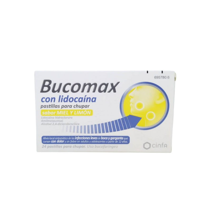 BUCOMAX con lidocaína sabor miel y limón pastillas para chupar 24ud