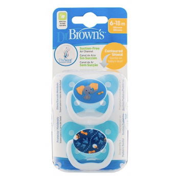 DR BROWN'S Chupete Silicona Prevent Escudo Mariposa 6 - 18 Meses 2 Uds Color Azul