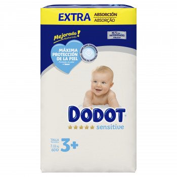 DODOT Pañal Infantil Sensitive Talla 3 Plus (7 - 11 kg) 60 uds