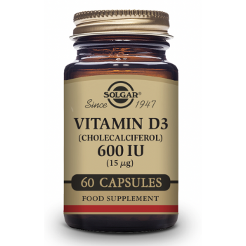 SOLGAR Vitamina D3 600 UI (15 μg) (Colecalciferol) - 60 Cápsulas Vegetales