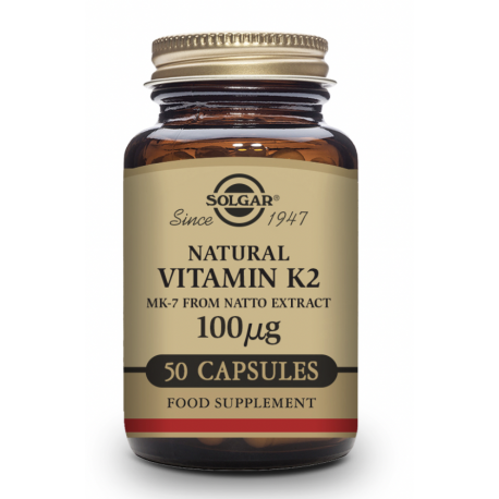 SOLGAR Vitamina K2 100 μg con MK-7 Natural (Extracto de Natto) 50 Cápsulas Vegetales