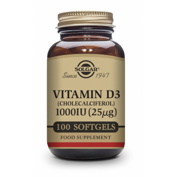 SOLGAR Vitamina D3 1000 UI (25 μg) (Aceite de Hígado de Pescado y Colecalciferol) 100 Cápsulas Blandas