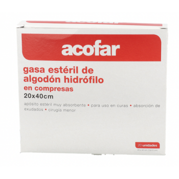 ACOFAR Gasa Estéril Algodón Hidrófilo Compresas 20 Uds 40 cm x 20 cm