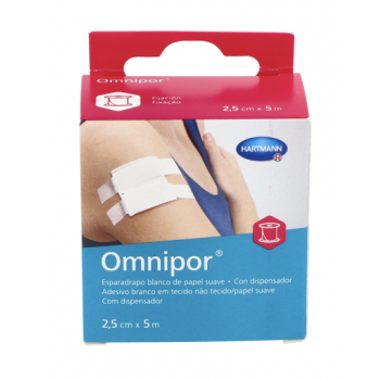 OMNIPOR Esparadrapo Hipoalérgico Papel con Dispensador 5 m x 2,5 cm