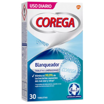 COREGA Blanqueador Limpieza Prótesis Dental 30 Tabletas