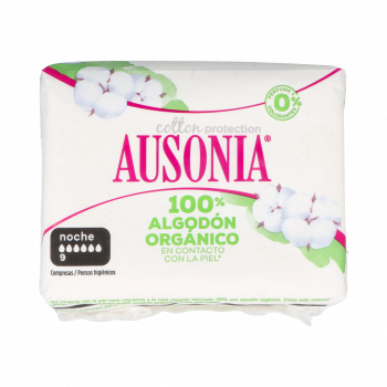 AUSONIA Compresas Organic Cotton Alas Noche 8 Unidades