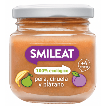 SMILEAT Tarrito Pera, Ciruela y Plátano Ecológico 130 g