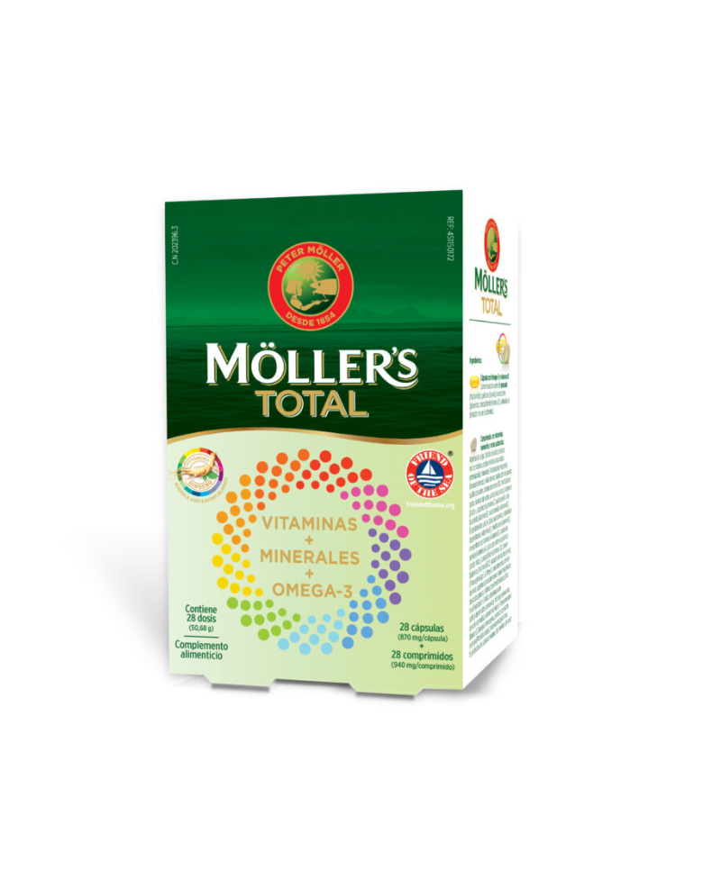 MÖLLER´S Total Vitaminas + Minerales + Omega-3, 28 Cápsulas, + 28 Comprimidos