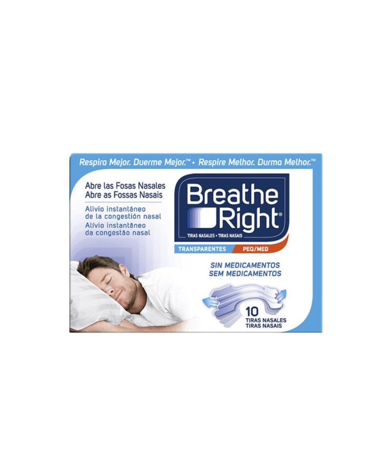 BREATHE RIGHT Tiras Nasales Transparentes Pequeñas/Medianas 10 Unidades