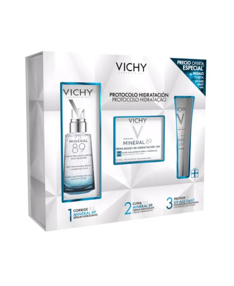 VICHY Pack Serum Minéral 89 50 ml +  Crema Mineral 89 Boost Hidratación 72h 50 ml + Capital Soleil Uv Age Daily  Sin Color 15 ml