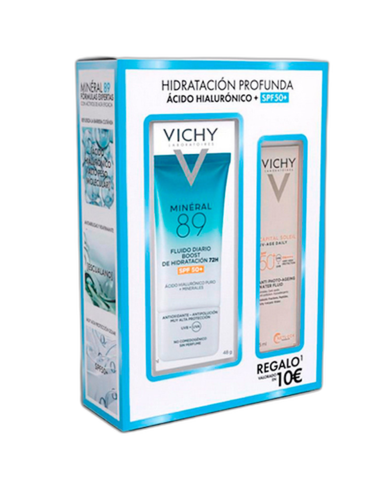 VICHY Mineral 89 Pack Fluido Diario Boost SPF 50 + Capital Soleil UV-Age Daily Fluido Fotoprotector Diario SPF50