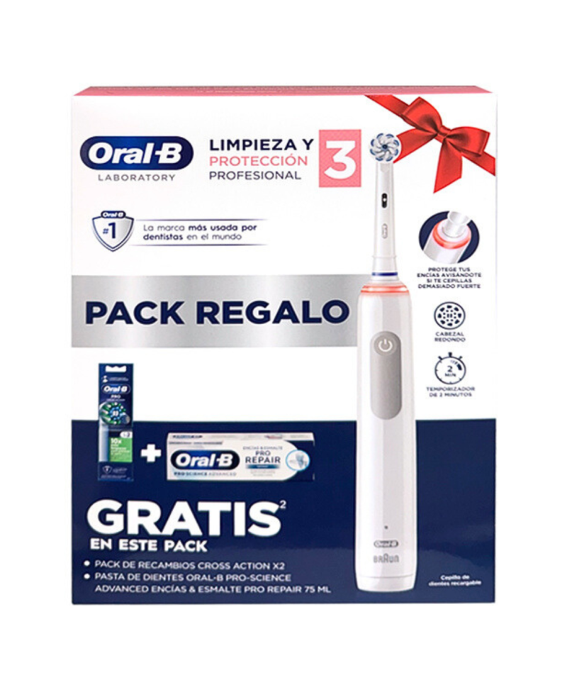 ORAL-B Pack cepillo electrico Pro 3 + regalo recambio cross action 2 uds + pasta dental pro-repair 75 ml