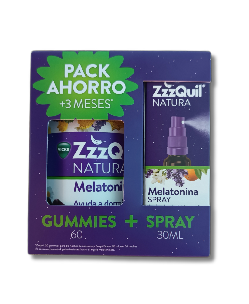 ZZZQUIL NATURA Pack Gummies melatonina 60 gummies + spay oral melatonina 30 ml