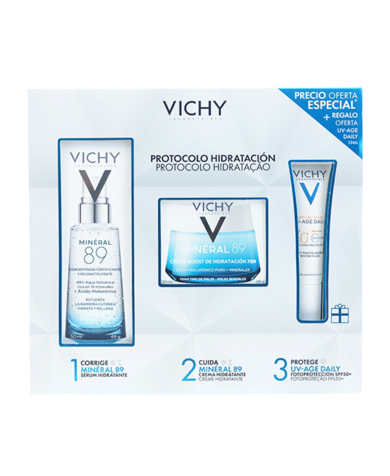 VICHY Pack Serum Minéral 89 50 ml +  Crema Mineral 89 Boost Hidratación 72h 50 ml + Capital Soleil Uv Age Daily  Sin Color 15 ml