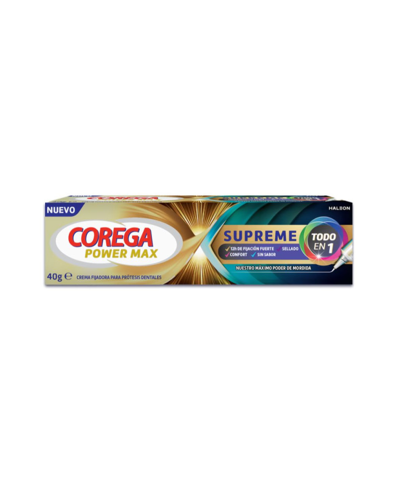 COREGA Power Max Supreme Todo en 1 Crema Fijadora Protesis Dentales 40 g