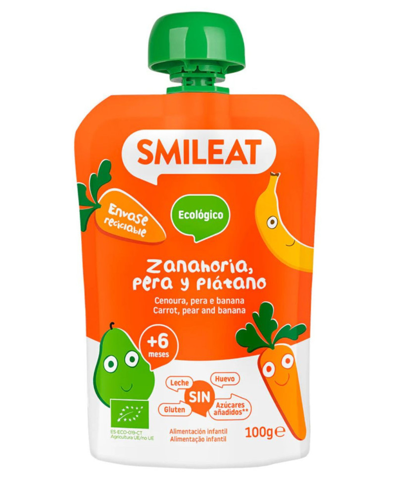 SMILEAT Pouch Zanahoria, Pera y Platano +6M 100 g