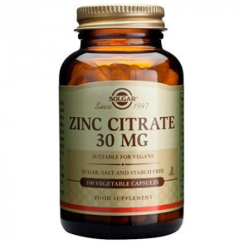 SOLGAR Zinc Citrato 30 mg 100 Cápsulas Vegetales