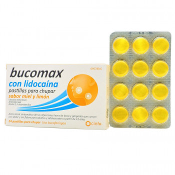 BUCOMAX CON LIDOCAINA PASTILLAS PARA CHUPAR SABOR MIEL Y LIMON, 24 PASTILLAS