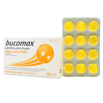 BUCOMAX PASTILLAS PARA CHUPAR SABOR MIEL Y LIMON , 24 PASTILLAS