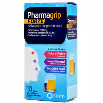 PHARMAGRIP FORTE CONGESTION Y SECRECION NASAL POLVO PARA SUSPENSION ORAL, 10 SOBRES