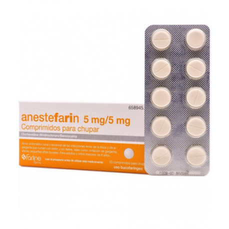 ANESTEFARIN 5 MG/5 MG COMPRIMIDOS PARA CHUPAR , 20 COMPRIMIDOS