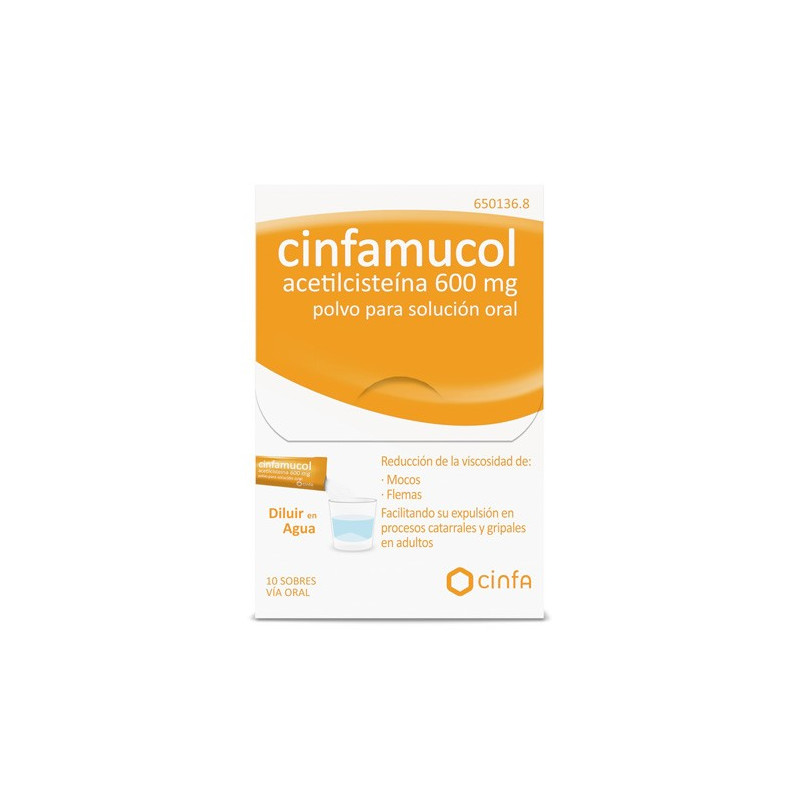 CINFAMUCOL ACETILCISTEÍNA FORTE 600 MG POLVO PARA SOLUCIÓN ORAL   , 10 SOBRES