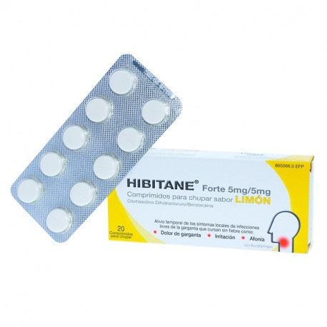 HIBITANE  5 MG/5 MG COMPRIMIDOS PARA CHUPAR SABOR LIMON , 20 COMPRIMIDOS