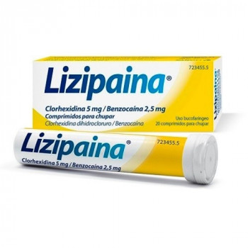 LIZIPAINA CLORHEXIDINA 5 MG/BENZOCAINA 2,5 MG COMPRIMIDOS PARA CHUPAR ,20 COMPRIMIDOS