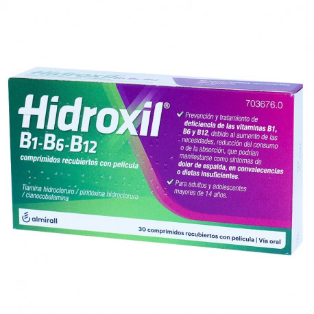 HIDROXIL B1-B6-B12 COMPRIMIDOS RECUBIERTOS CON PELICULA , 30 COMPRIMIDOS