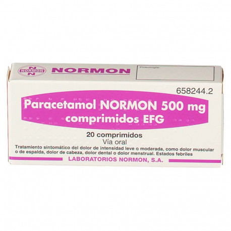 PARACETAMOL NORMON 500 MG COMPRIMIDOS EFG, 20 COMPRIMIDOS