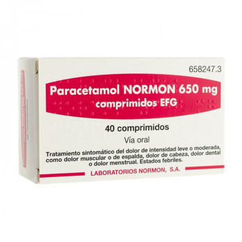 PARACETAMOL NORMON 650 MG COMPRIMIDOS EFG, 40 COMPRIMIDOS