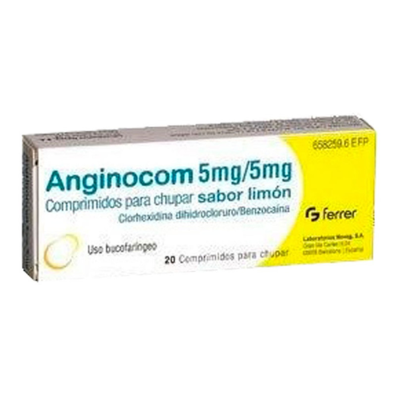 ANGINOCOM 5 MG/5 MG COMPRIMIDOS PARA CHUPAR SABOR LIMON, 20 COMPRIMIDOS