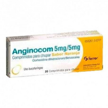 ANGINOCOM 5 MG/ 5 MG COMPRIMIDOS PARA CHUPAR SABOR NARANJA, 20 COMPRIMIDOS