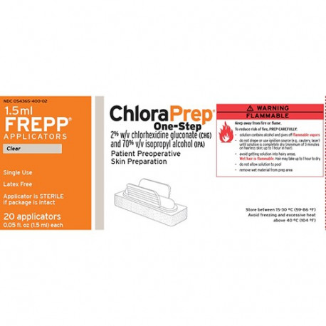 CHLORAPREP INCOLORO 20 MG/ML + 0,70 ML/ML SOLUCION CUTANEA , 20 APLICADORES DE 1,5 ML (FREPP)