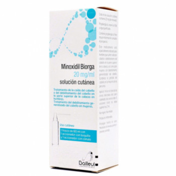 MINOXIDIL BIORGA 20 MG/ML SOLUCION CUTANEA , 1 FRASCO DE 60 ML Y 1 ACCIONADOR CON BOQUILLA Y 1 ACCIONADOR CON CÁNULA