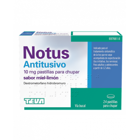 NOTUS ANTITUSIVO 10 MG PASTILLAS PARA CHUPAR SABOR MIEL - LIMON , 24 PASTILLAS