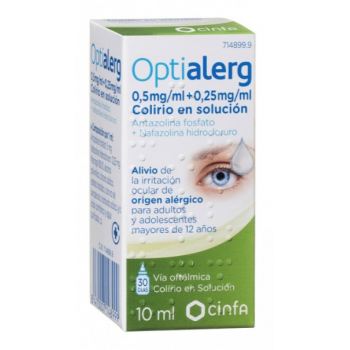 OPTIALERG 5 MG/ML + 0,25 MG/ML COLIRIO EN SOLUCION, 1 FRASCO DE 10 ML