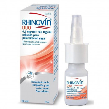 RHINOVIN DUO 0,5 MG/ML + 0.6 MG/ML SOLUCION PARA PULVERIZACION NASAL, 1 ENVASE PULVERIZADOR DE 10 ML (PULSADOR VERTICAL)