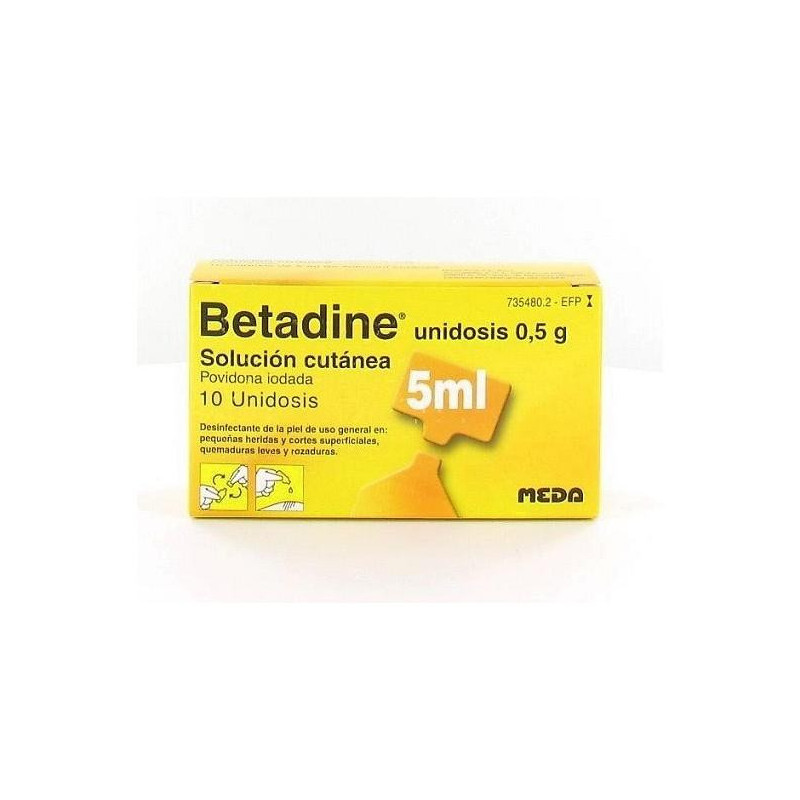 BETADINE UNIDOSIS 500 MG SOLUCIÓN CUTÁNEA EN ENVASE UNIDOSIS , 10 ENVASES UNIDOSIS DE 5 ML