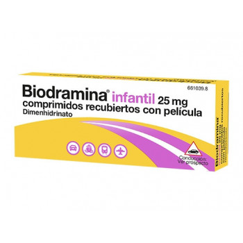 BIODRAMINA INFANTIL 25 MG COMPRIMIDOS RECUBIERTOS CON PELICULA , 12 COMPRIMIDOS