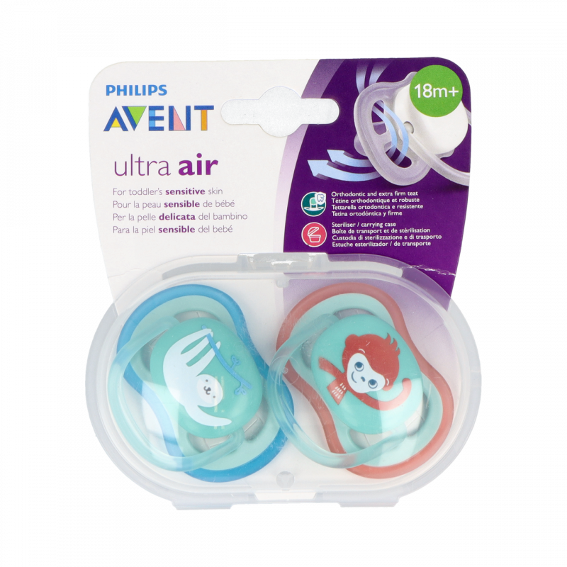 2 chupetes ultra air 6-18 meses color azul/rosa - philips avent